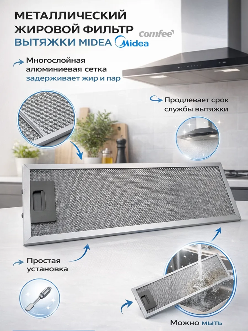 Металлический фильтр для вытяжки - 12273000008628 MIDEA ( 12273000008628 )