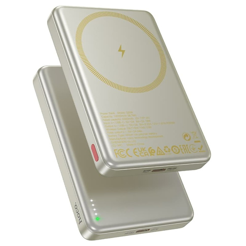 Powerbank с беспроводной зарядкой MagSafe Hoco Q26A 10000mAh 2USB-C 20W золотой