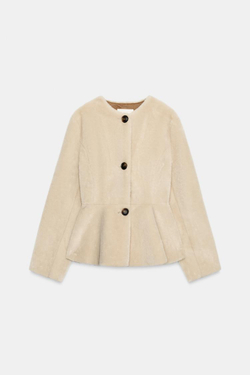 ZARA КУРТКА С БАСКОЙ И ЭФФЕКТОМ МЕХА, ЭКРЮ