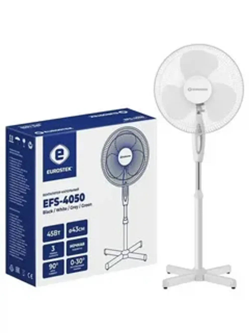 Вентилятор напольный Eurostek EFS-4050 White с коробкой Арт. EFS-4050