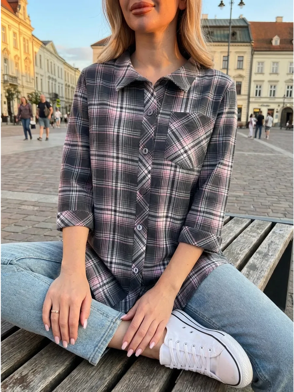 Рубашка в клетку оверсайз хлопок удлиненная