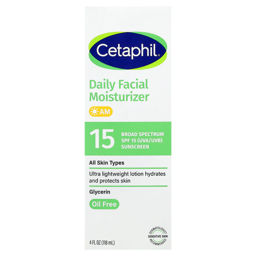 Cetaphil, Ежедневное увлажняющее средство для лица с солнцезащитным кремом, SPF 15, без отдушек, 118 мл (4 жидк. Унции)