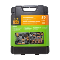 Набор инструментов с дрелью электрической,59пр.(220V,750W,0-2900об/мин),в кейсе ISMA ISMA-1059