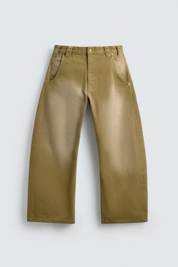 ZARA ДЖИНСЫ BALLOON FIT С ЭФФЕКТОМ ПОТЕРТОСТИ, РЫЖЕВАТО-КОРИЧНЕВЫЙ