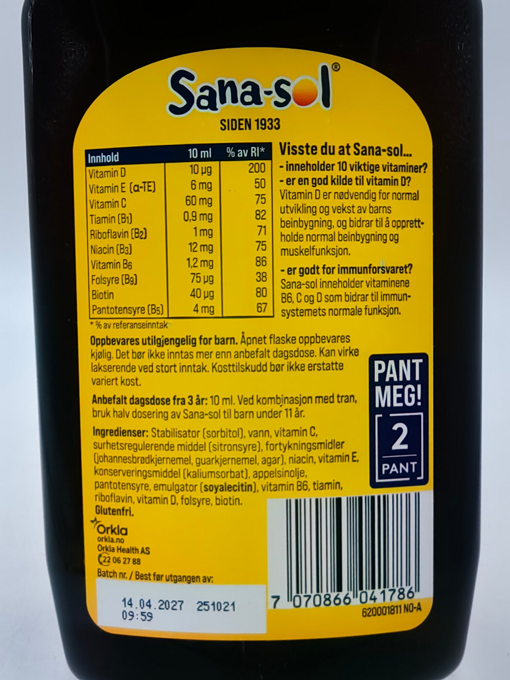 Жидкие поливитамины Sana-Sol со вкусом апельсина для взрослых и детей 3+, без сахара, 500 мл (из Финляндии)