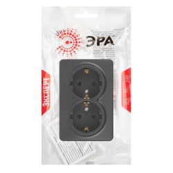 Розетка ЭРА Эксперт 11-2205-05 двойная с заземлением 2х2P+E Schuko IP20 16A-250В ОУ антрацит | Эра Эксперт