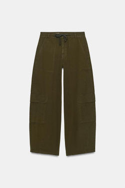 ZARA БРЮКИ КАРГО ОВЕРСАЙЗ, ТЕМНЫЙ ХАКИ