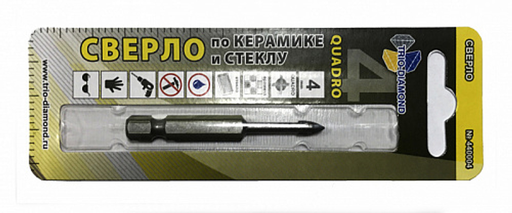 Сверло по керамике и стеклу 4,0 мм Квадро (1шт.) Trio Diamond