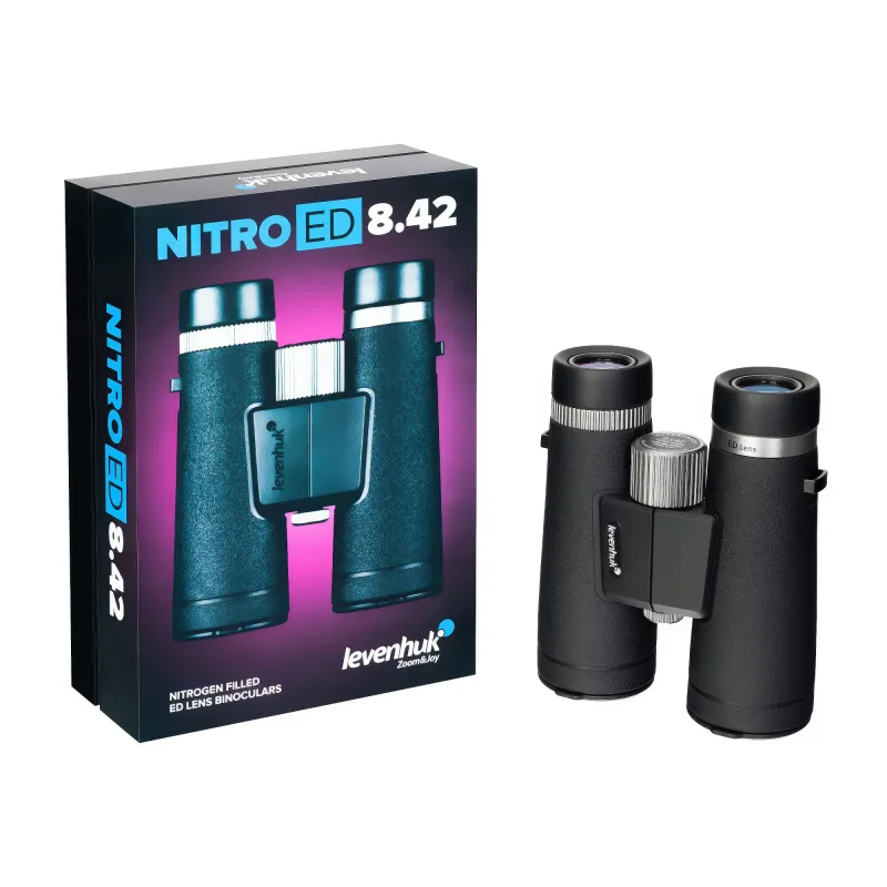 Бинокль Levenhuk Nitro ED 8x42 - с упаковкой, вид на коробку