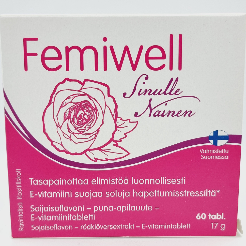 Femiwell c фитоэстрогенами (изофлавонами сои, красный клевер) и витамин Е, 60 табл. (из Финляндии)