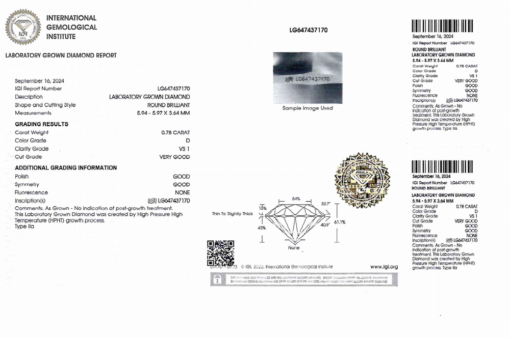 Лабораторно-выращенный бриллиант Кр-57 5.94-5.97 мм D/VS1 0.78 ct