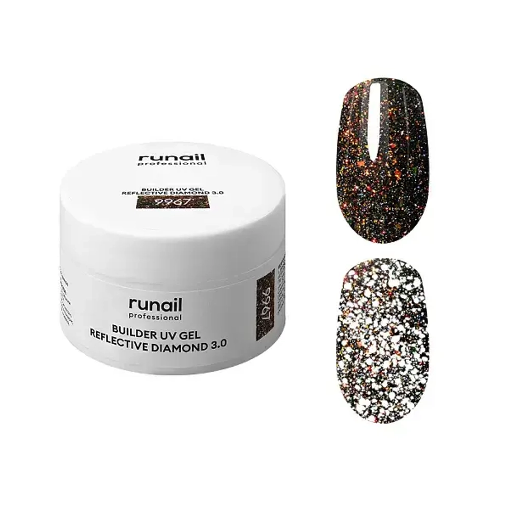 Гель светоотражающий BUILDER UV GEL REFLECTIVE DIAMOND 3.0 RuNail, 15г №9967