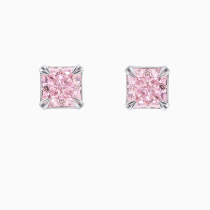 Серебряные серьги - пусеты с розовыми фабулитами (Fancy Pink) огранки принцесса