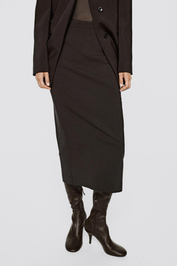 Massimo Dutti Эластичная юбка-миди из шерстяной смеси - Limited Edition, коричневый