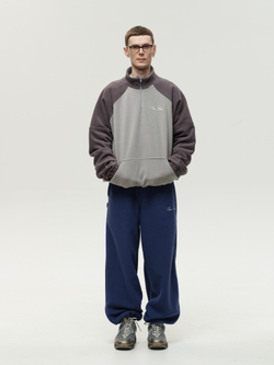 Drawstring Half-Zipped Sweatshirt Double Grey