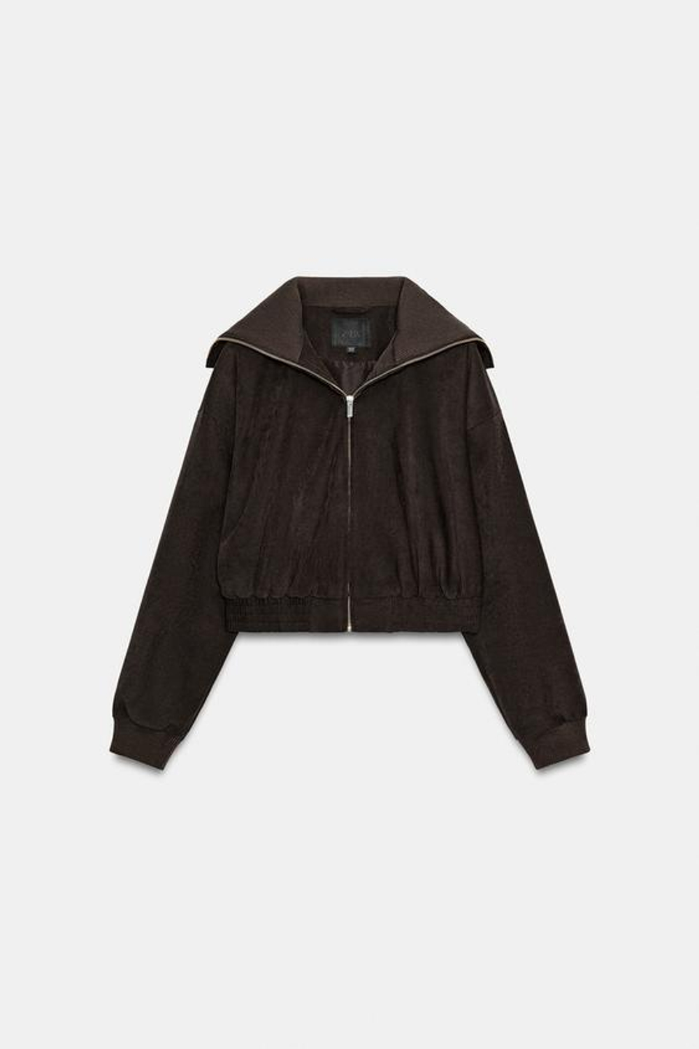 ZARA КОРОТКАЯ КУРТКА С ВОРОТНИКОМ В РУБЧИК, ТЕМНО-КОРИЧНЕВЫЙ