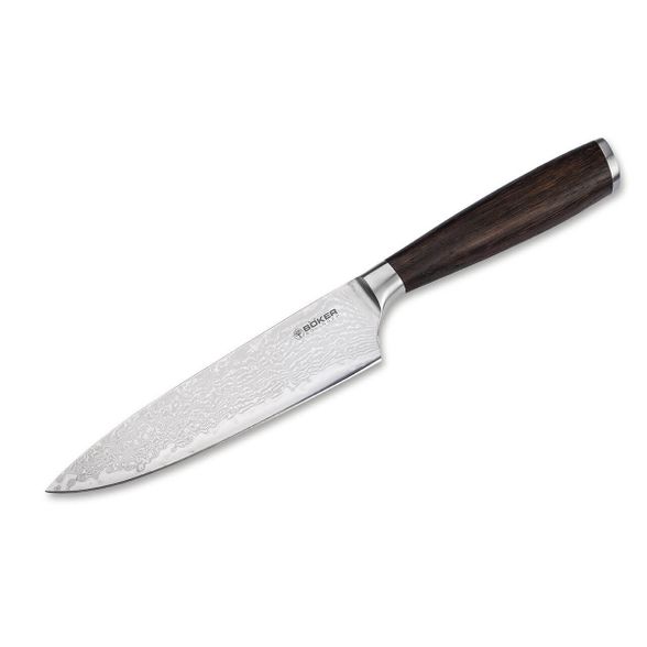 Цена наПоварской кухонный шеф нож Boker Meisterklinge Damast Chef's Knife Small, сталь дамаск, рукоять дуб