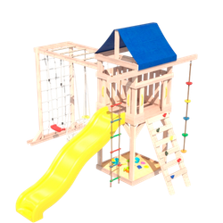 Детская площадка неокрашенная Fun Land с модулем сетка-рукоход, подвесным креслом и качелями