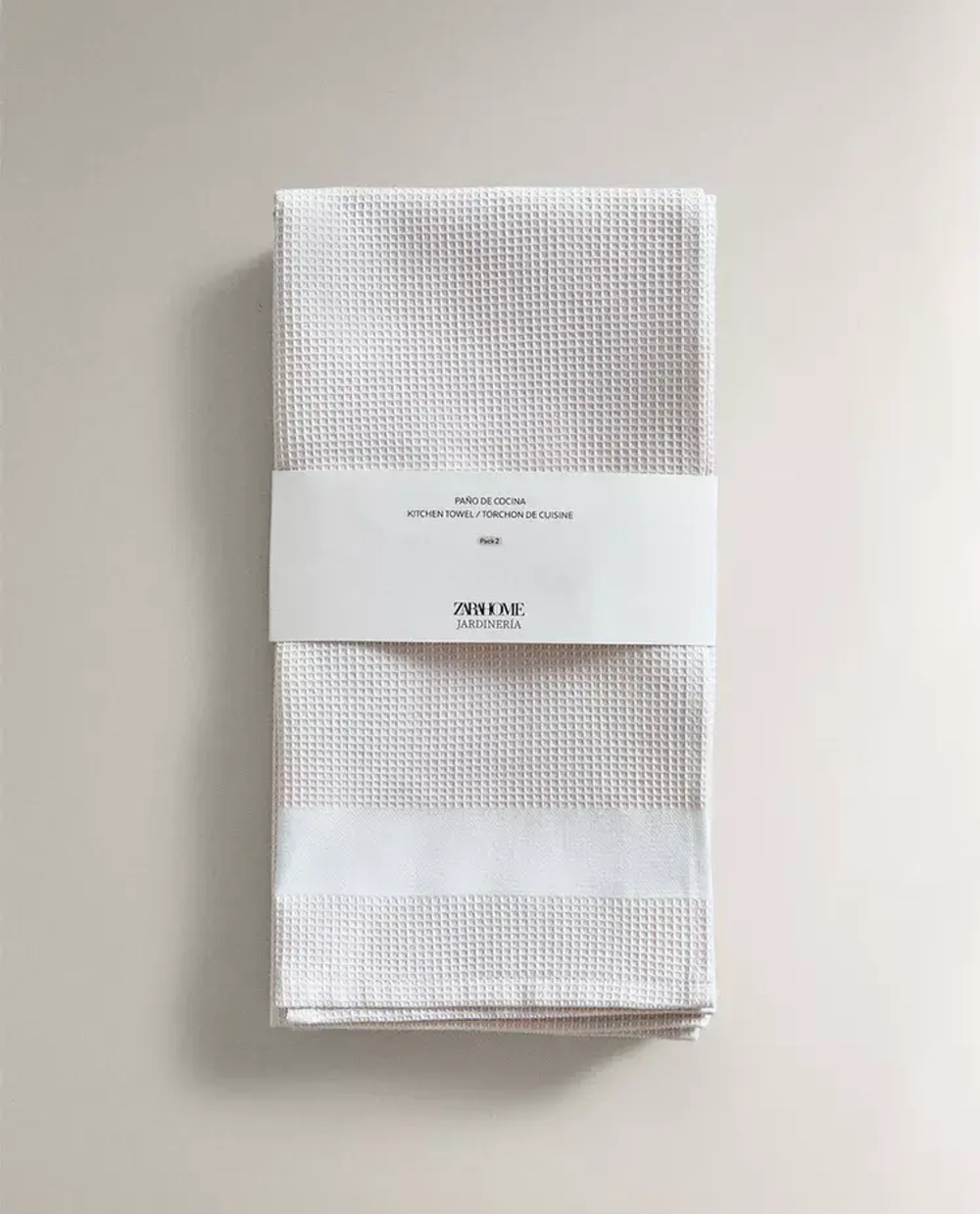 ZARA HOME ВАФЕЛЬНЫЕ КУХОННЫЕ ПОЛОТЕНЦА (НАБОР ИЗ 2 ШТ.), БЕЛЫЙ