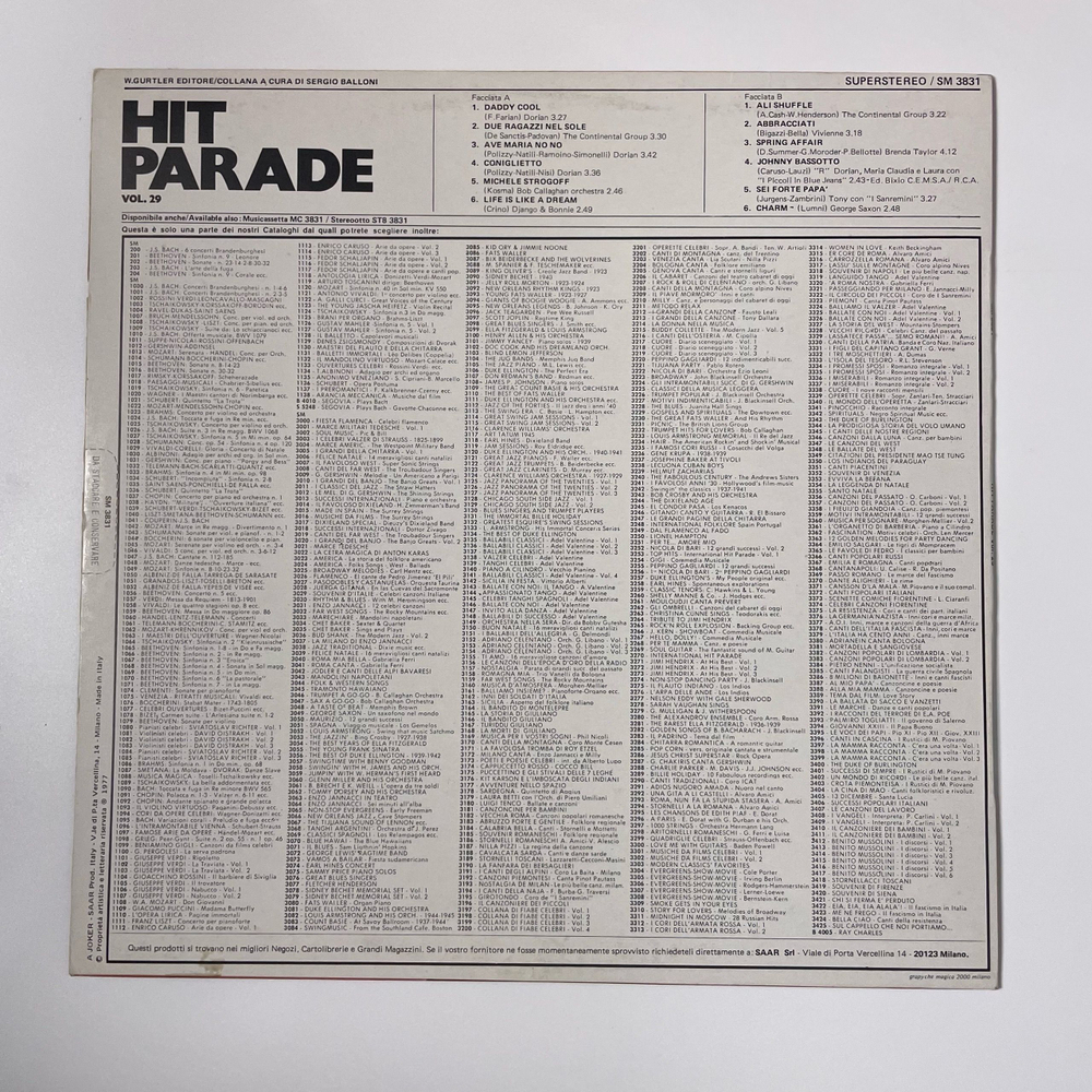 Винтажная виниловая пластинка LP Сборник Диско Hit Parade Vol. 29 (Италия 1977)