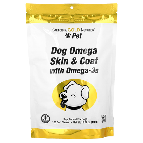 California Gold Nutrition, Pet, омега-3 для поддержки кожи и шерсти собак, 180 жевательных таблеток, 450 г (15,87 унции)
