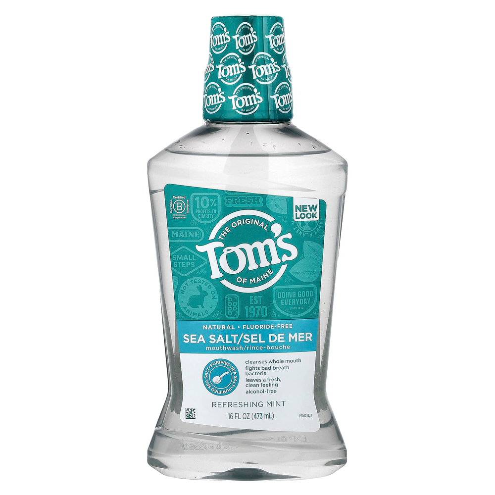 Tom's of Maine, Жидкость для полоскания рта с морской солью, без фтора, освежающая мята, 473 мл (16 жидк. унц.)