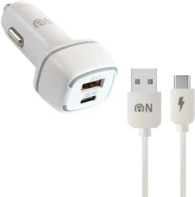 Блок питания автомобильный 1 USB, Type-C FaisON A-25, Border, 3000mA, QC3.0, PD3.0, кабель микро USB, цвет: белый