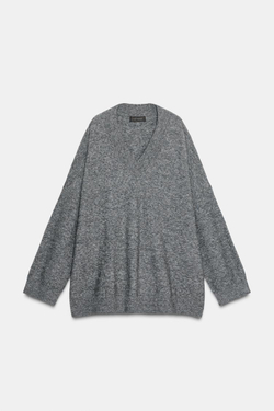 ZARA ШЕРСТЯНОЙ СВИТЕР ОВЕРСАЙЗ, СЕРЫЙ МЕЛАНЖ