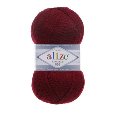 Пряжа Alize (Ализе) Lana Gold 800 / уп.5 мот. по 100 г, 800м, 057 бордовый A