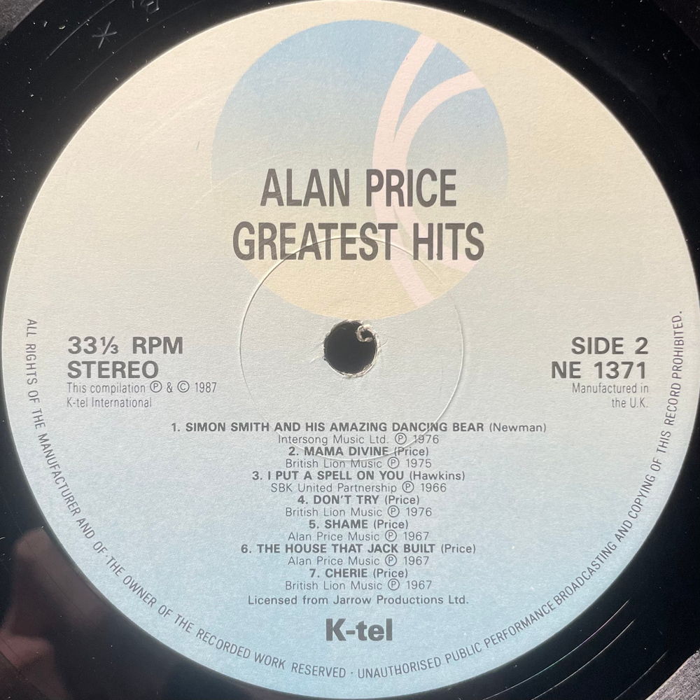 Alan Price ‎– Greatest Hits (Англия 1987г.)