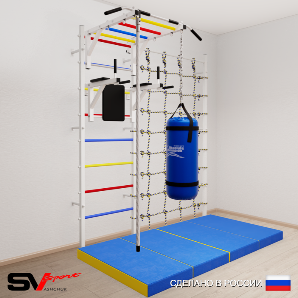 Шведская стенка Sv Sport 54050 (Турник рукоход/Брусья/Канат/Цепь/Мешок 15кг/Мат 2м/Канатный лаз)