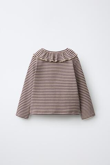 ZARA ТОП В РУБЧИК С ОТЛОЖНЫМ ВОРОТНИКОМ, ПОЛОСКИ