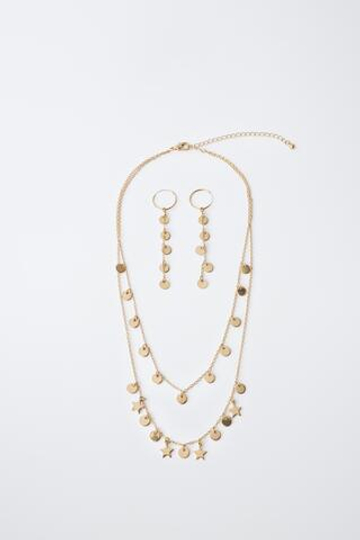 ZARA НАБОР ИЗ КОЛЬЕ И СЕРЕГ С ДЕКОРОМ, ЗОЛОТИСТЫЙ