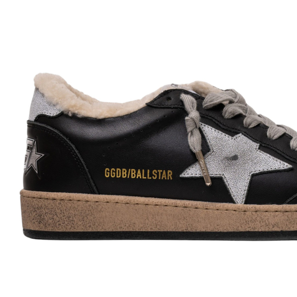 Men’s Ball Star Shearling in Black Leather and Suede With White Leather Star