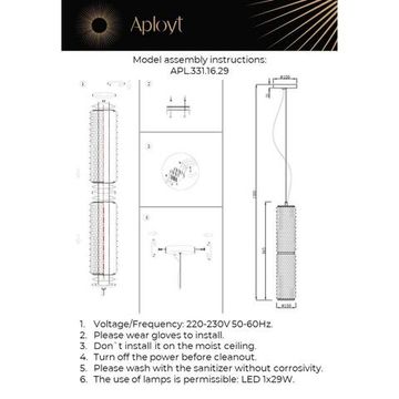 Подвесной светодиодный светильник 29W 3000K APL.331.16.29 золото/дымчатый Ozann Aployt