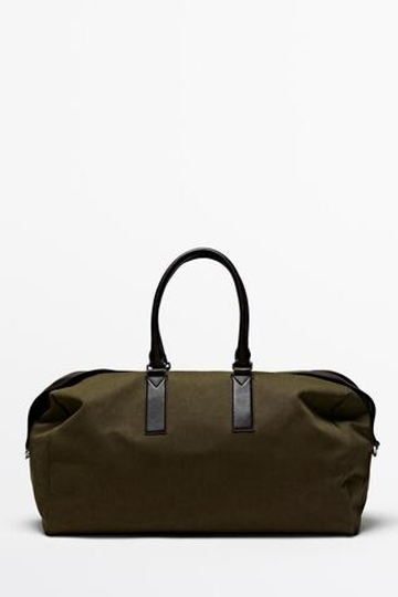 Massimo Dutti Дорожная сумка с отделкой из кожи наппа, Хаки