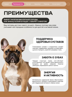 Корм сухой для взрослых собак породы Французский бульдог, с говядиной, 2,5 кг, QUATTRO