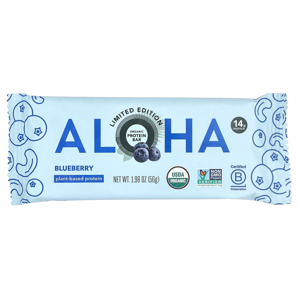 Aloha, Organic Protein Bars, Blueberry, 12 Bars, 1.98 oz (56 g) Each