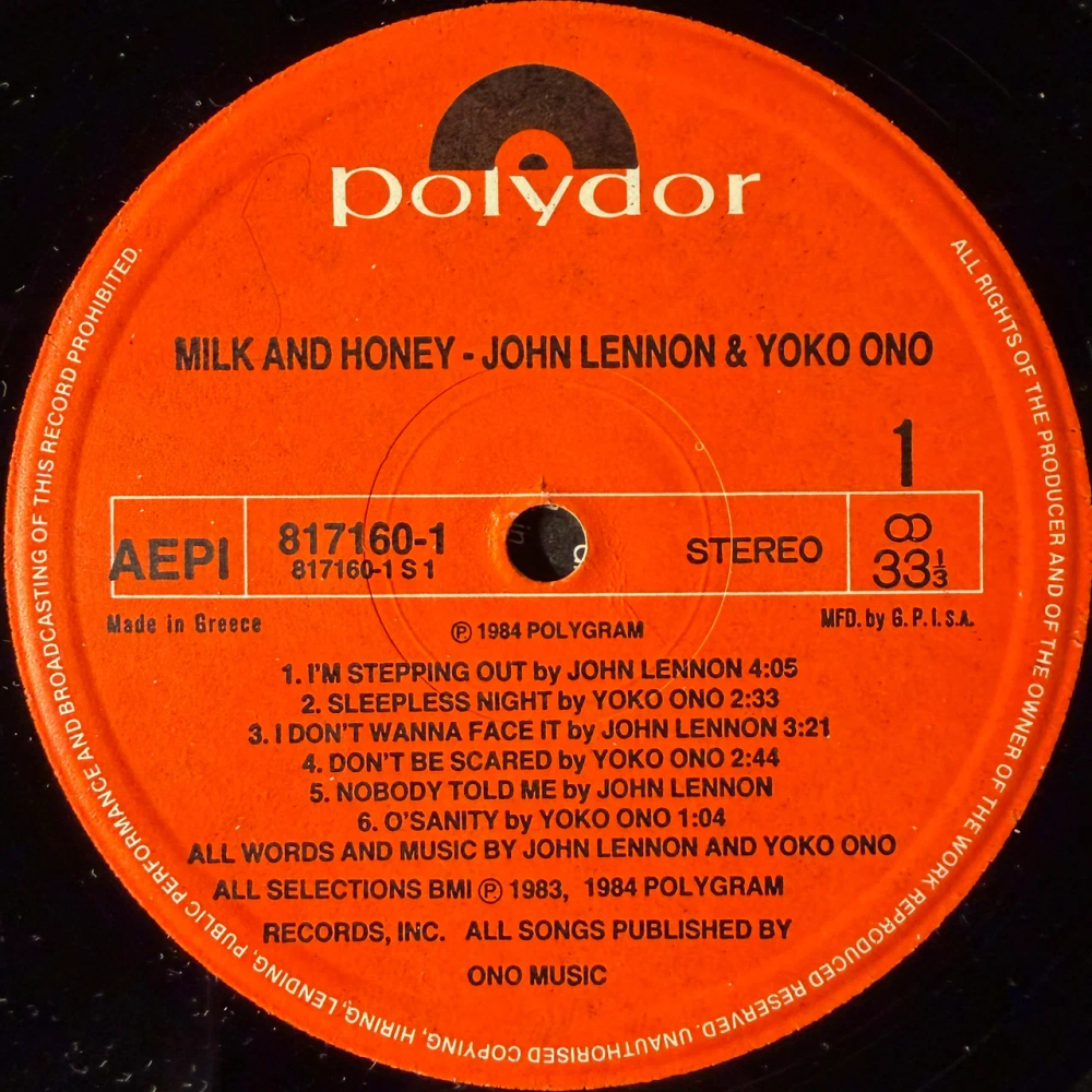 John Lennon & Yoko Ono ‎– Milk And Honey (Греция)