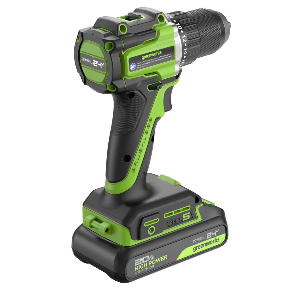 Дрель-шуруповерт акк. Greenworks DD560, 24V, б/щет, 30/60 Нм,13мм, Anti-kickback,1х2Ач,ЗУ,кор (3708407CUA)