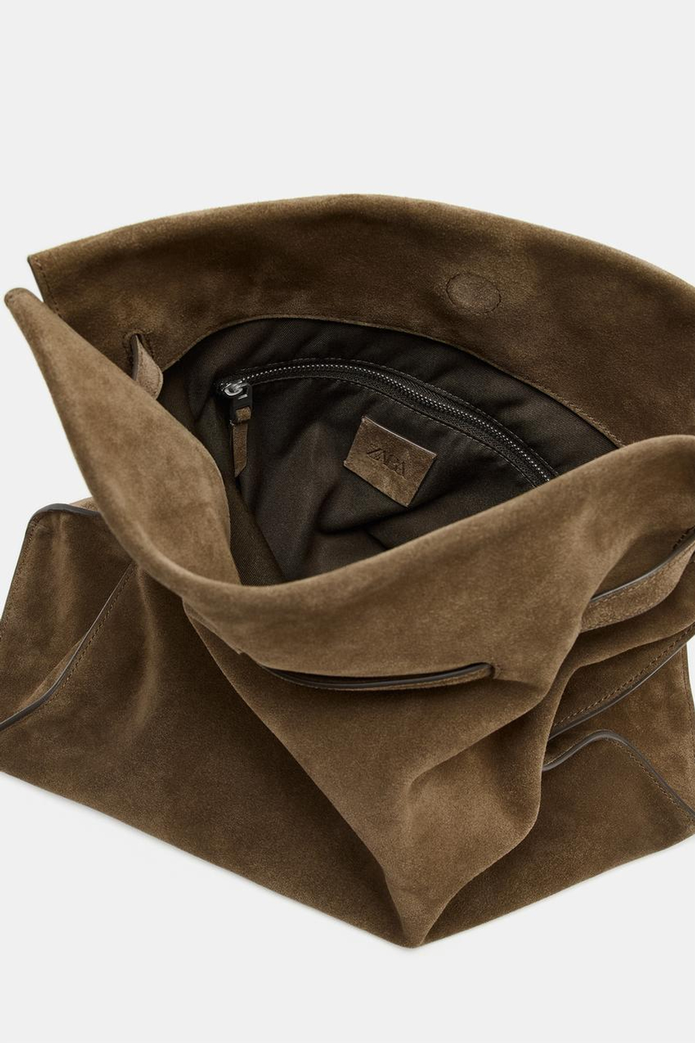 ZARA ЗАМШЕВАЯ СУМКА, ЗЕЛЕНЫЙ ХАКИ