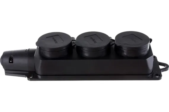 Колодка Navigator 3 гнезда с заземлением IP44 каучук + поликарбонат черная 11078