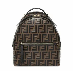 Мини-рюкзак Fendi из кожи с тисненым узором FF темно-коричневый