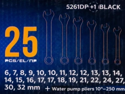 Набор ключей комбинированных и рожковых 25пр. Помощник 5261DP+1 BLACK