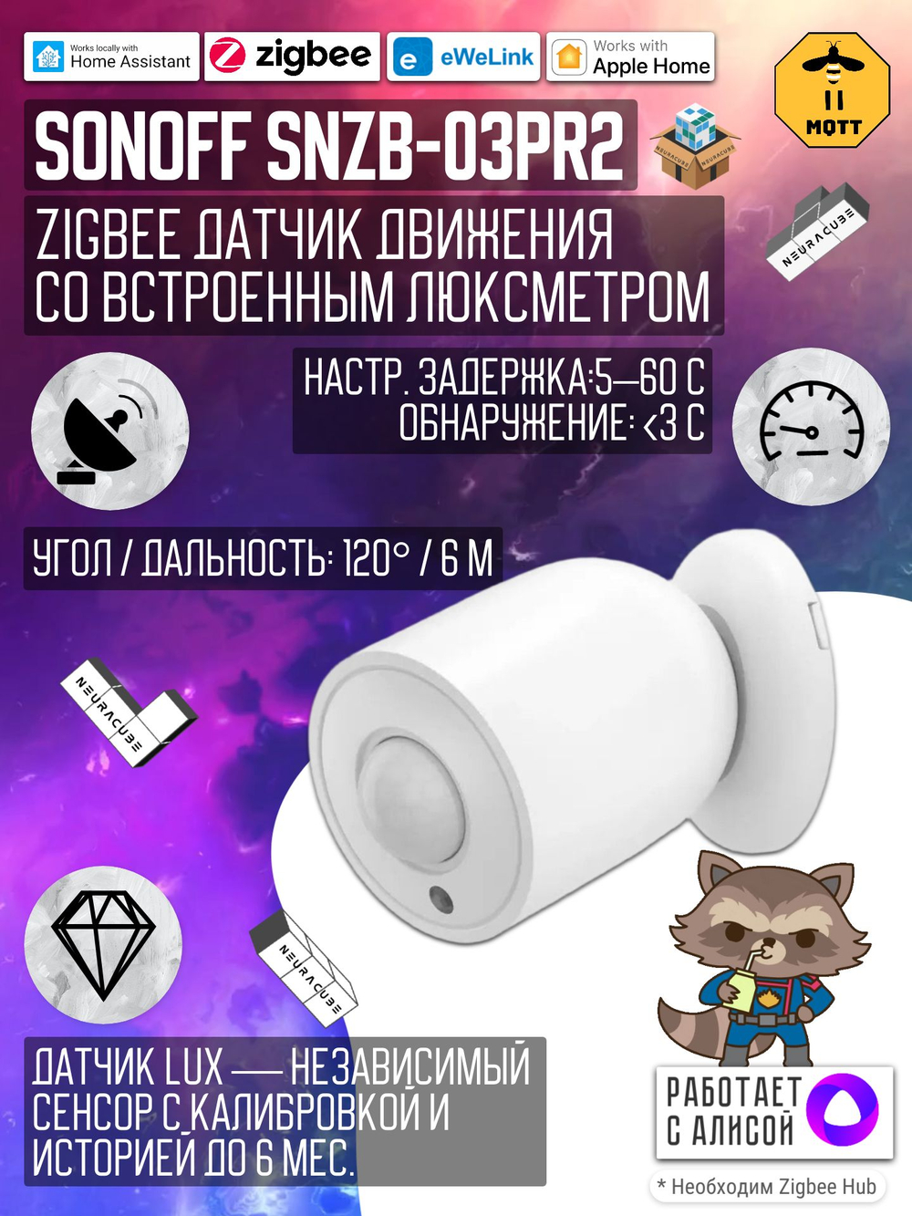 ZigBee Датчик движения со встроенным люксметром SONOFF SNZB-03PR2