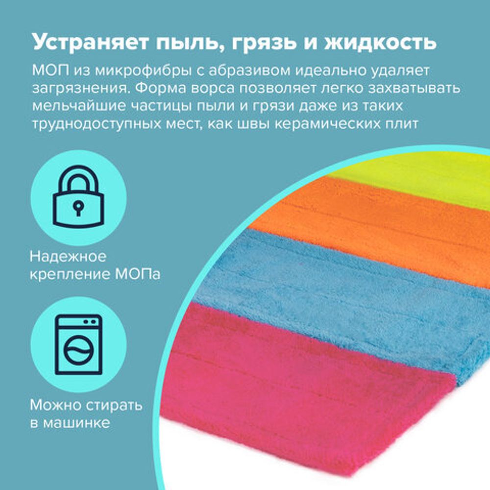 Насадка МОП плоская комплект 4 шт.универсальная для швабр 38-42 см (ТИП К), микрофибра, LAIMA, 607459