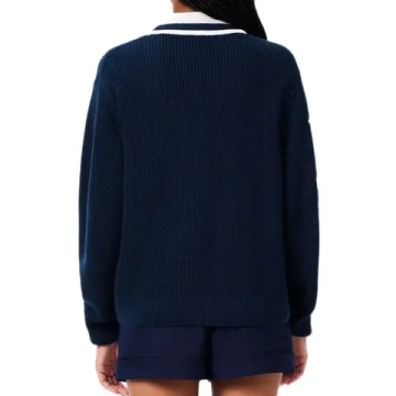Женская Кофта теннисная Lacoste Badge Accent Wool Blend Golf Cardigan - navy blue/white