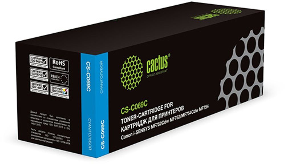 Картридж лазерный Cactus CS-C069C 069 голубой (1900стр.) для Canon i-SENSYS MF752Cdw MF752/MF754Cdw MF754 Картридж лазерный Cactus CS-C069C 069 голубой (1900стр.) для Canon i-SENSYS MF752Cdw MF752/MF754Cdw MF754