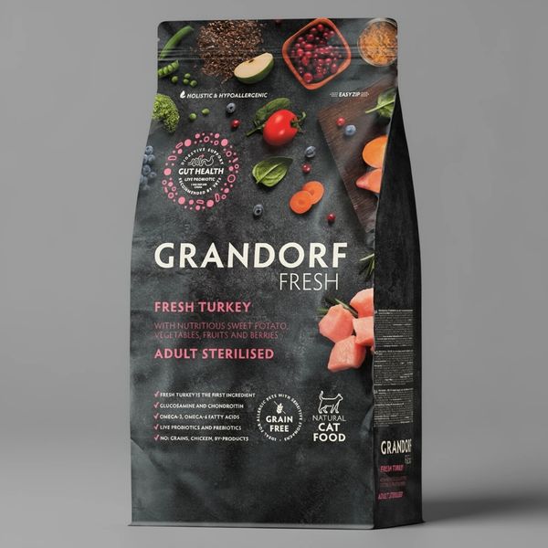Сухой корм GRANDORF Fresh Cat STERILISED Turkey&Sweet Potato для стерилизованных кошек из свежего мяса индейки с бататом