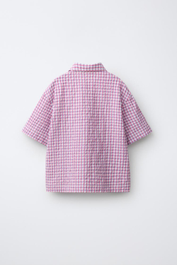 ZARA РУБАШКА В КЛЕТКУ С ЭФФЕКТОМ ПОМЯТОСТИ, РОЗОВЫЙ/БЕЛЫЙ